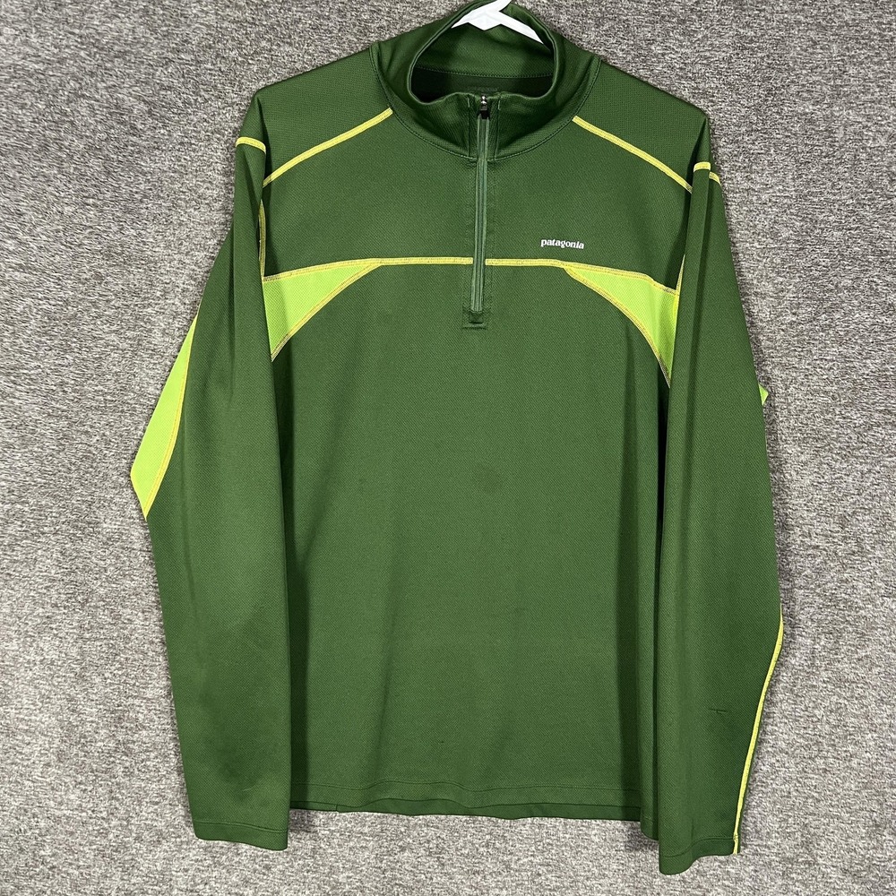 Patagonia All Weather Zip Neck Pullover Mens Sz L Green Base Mid Layer‎